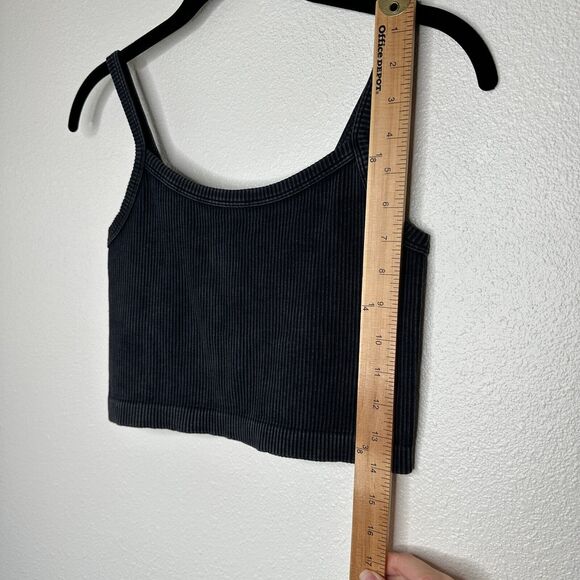 Forever 21 Faded Black Ribbed Square Neck Spaghetti Strap Crop Tank Top S / M - Picture 7 of 9